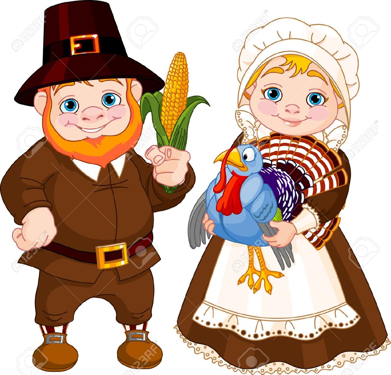 15793756 Illustration Of Cute Pilgrims Couple Stock Vector Thanksgiving Cartoon Pilgrim